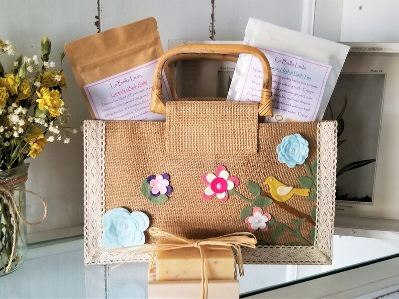 Bath Spa Gift Set Valentine's Day Bath Salts Handmade Bird Bag