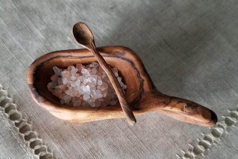 Hand-carved Wooden Salt Cellar w/Spoon image 0
