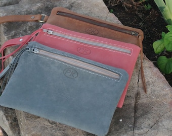 Soft colorful leather clutch purse.  Made in the USA.