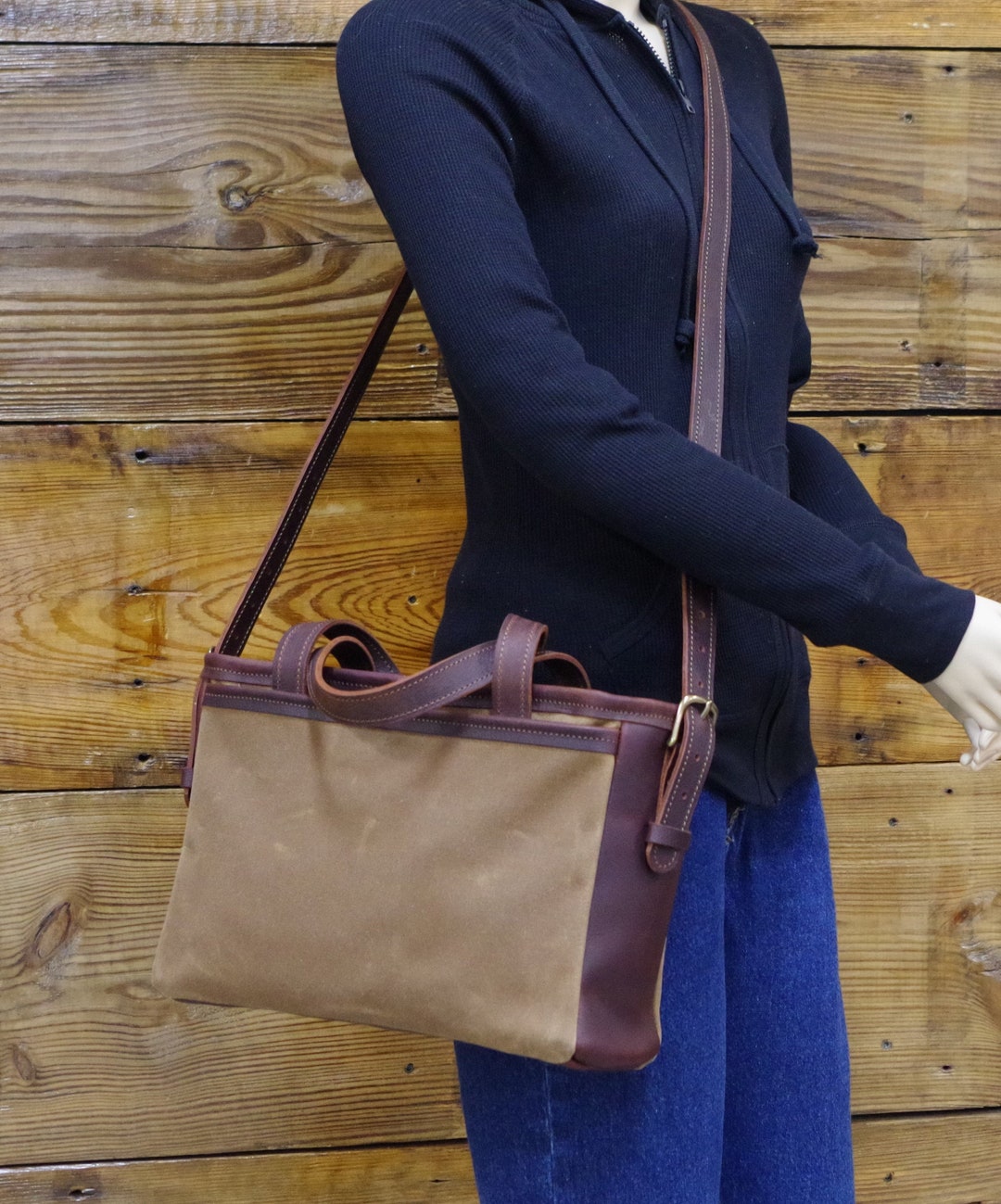 Leather Waxed Canvas Bag/tote/purse. Leather Handles/crossbody - Etsy