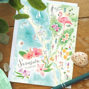 Sarasota, FL Watercolor Map greeting card