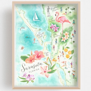 Sarasota, FL Aquarell Karte