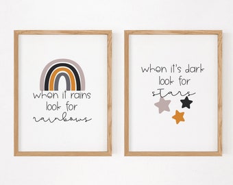 When It Rains Look For Rainbows When It's Dark Look For Stars, Nursery Wall Art, Nursery Decor, Nursery Printable, Instant Download