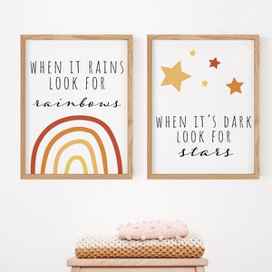 When It Rains Look For Rainbows When It's Dark Look For Stars, Nursery Wall Art, Nursery Decor, Nursery Printable, Digital Download image 1