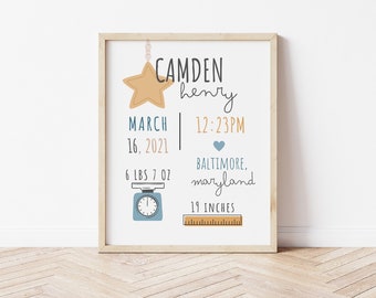 Impression de statistiques de naissance de bébé, art mural pour chambre d'enfant, faire-part de naissance, cadeau de naissance, impression de naissance, impression pour chambre d'enfant, chambre d'enfant à imprimer, décoration de chambre d'enfant