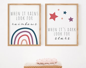 When It Rains Look For Rainbows When It's Dark Look For Stars, Nursery Wall Art, Nursery Decor, Nursery Printable, Instant Download