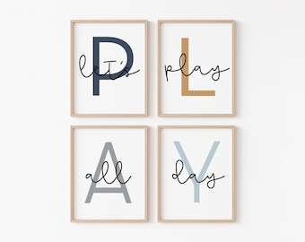 Kids Playroom Decor, Play All Day, Playroom Printable, Kids Playroom Wall Art, Nursery Decor, Playroom Decor, Instant Download
