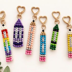 Beaded Keychain, Personalized Teacher Keychain, Teacher Bag Charm, Back to School, Pony Bead Bag Charm, Custom Bag Charms, Teacher Gifts
