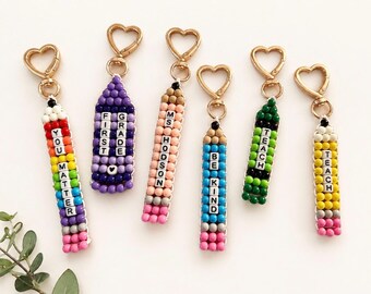 Beaded Keychain, Personalized Teacher Keychain, Teacher Bag Charm, Back to School, Pony Bead Bag Charm, Custom Bag Charms, Teacher Gifts