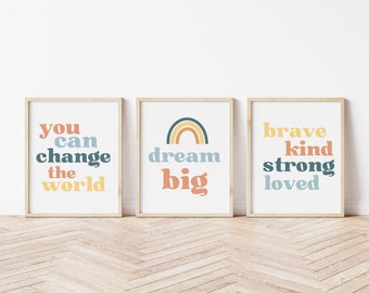Positive Quote Wall Art, Affirmation Wall Art, Colorful Classroom Decor, Positive Quotes Kids Room, Motivational Quote Print Set, Playroom