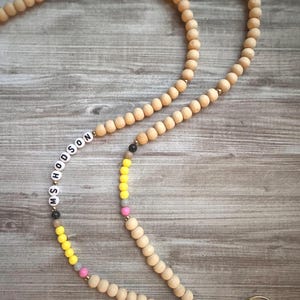 Teacher Lanyard, Pencil Teacher Lanyard, Wood Bead Lanyard, Teacher Gift, Teacher Appreciation Gift, Personalized Name Lanyard