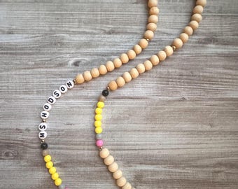 Teacher Lanyard, Pencil Teacher Lanyard, Wood Bead Lanyard, Teacher Gift, Teacher Appreciation Gift, Personalized Name Lanyard