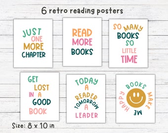 Retro Reading Posters, Reading Corner Posters, Reading Center, School Library Decor, Reading Corner Decor, Classroom Reading Prints