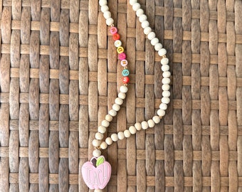 Teacher Lanyard, Colorful Teacher Lanyard, Teacher Name Lanyard, Personalized Wood Bead Lanyard, Personalized Bead Lanyard, Boho Teacher