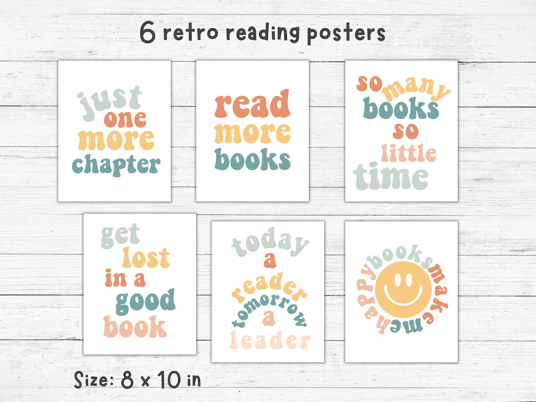 Retro Reading Posters, Reading Corner Posters, Reading Center, School