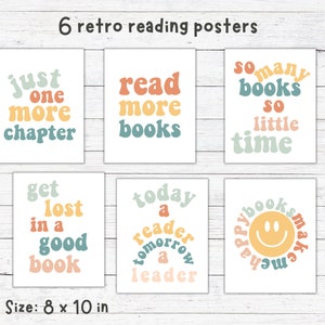 Retro Reading Posters, Reading Corner Posters, Reading Center, School Library Decor, Reading Corner Decor, Classroom Reading Prints