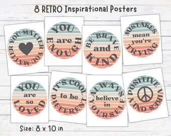Retro Inspirational Classroom Posters, Positive Affirmation, Classroom Decor, Growth Mindset, Printable Classroom Posters, Classroom Quotes