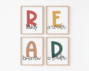 Today A Reader Tomorrow A Leader, Reading Corner Posters, Reading Center Decor, Kids Playroom Decor, Classroom Printables