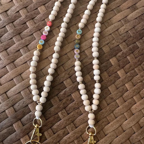 Teacher Lanyard, Colorful Teacher Lanyard, Teacher Name Lanyard, Personalized Wood Bead Lanyard, Personalized Bead Lanyard, Boho Teacher