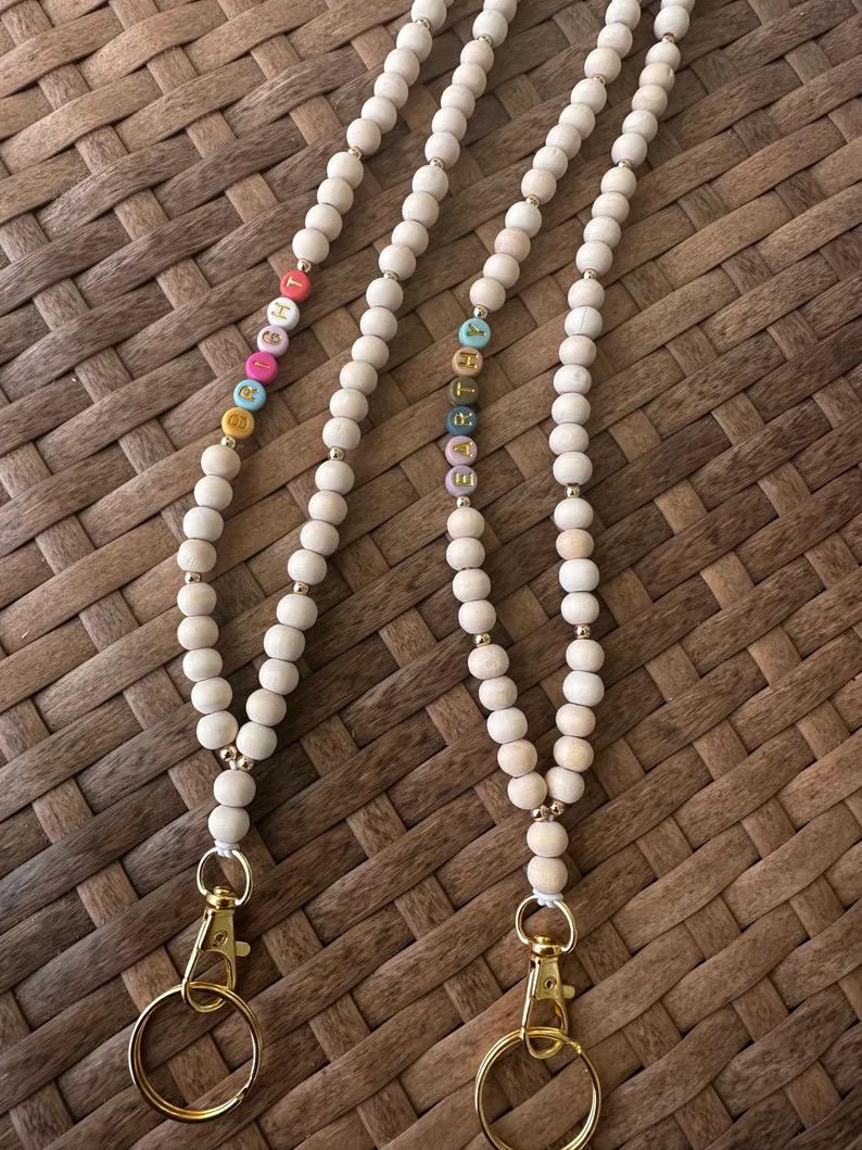Teacher Lanyard, Colorful Teacher Lanyard, Teacher Name Lanyard, Personalized Wood Bead Lanyard, Personalized Bead Lanyard, Boho Teacher