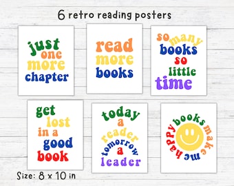 Retro Reading Posters, Reading Corner Posters, Reading Center, School Library Decor, Reading Corner Decor, Classroom Reading Prints