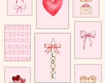 Valentine Prints, Gallery Wall Art, Watercolor Valentine Art, Wall Art Gallery, Valentine Bow Print, Valentine’s Day, Valentine Print Set