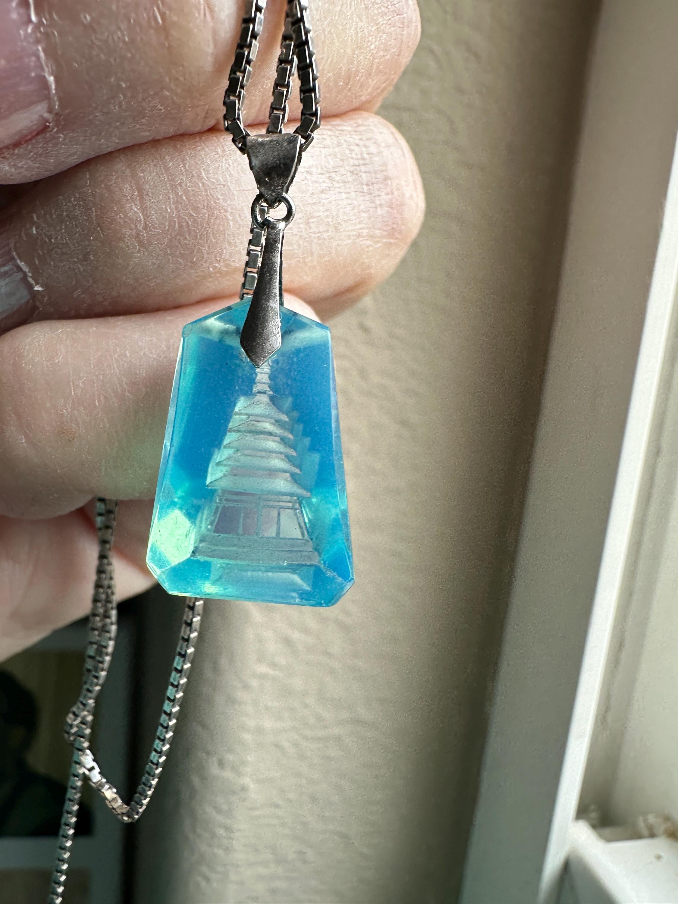 Vintage Blue Glass Pagoda Necklace