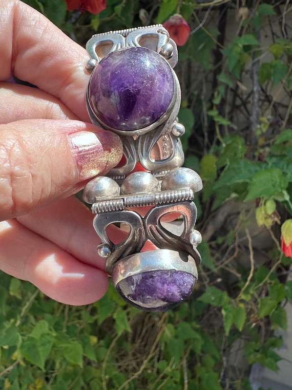 Amethyst Sterling Silver , Vintage Bracelet, Mexico Sterling