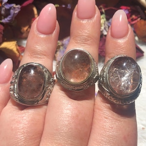ONE Adjustable Garden Quartz Ring, Silver Lodolite Ring, Silver Garden Quartz Ring, Lodolite Jewelry, Silver Garden Quartz Jewelry