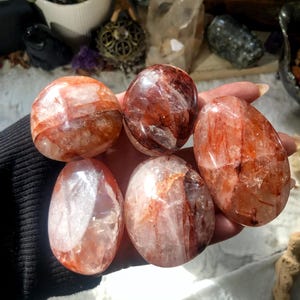 ONE Fire Quartz Palmstone with Rainbows, Hematoid Quartz Palmstone, Fire Quartz, Hematoid Quartz Crystal Palm Stone, Fire Quartz Crystal