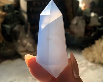 Blue Chalcedony Double Terminated Point, Blue Chalcedony Point, Blue Chalcedony Crystal, Chalcedony Healing Crystal, Chalcedony DT