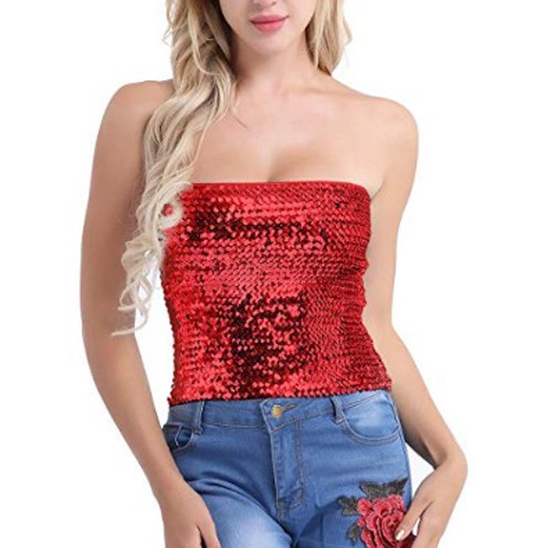 Women's Sexy Sparkling Sequins Stretch Tube Top Etsy