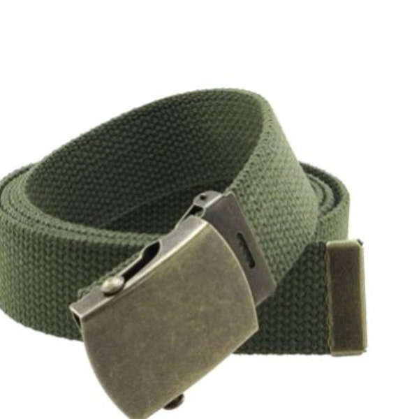 Military Canvas Webbing Belts Polished Silver Slider Buckle Heavy Duty Adjustable