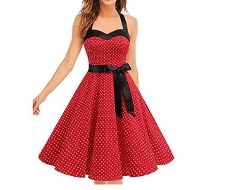 Women's 1950s Vintage Cocktail Dress Halter Retro vintage Rockabilly Swing Dress