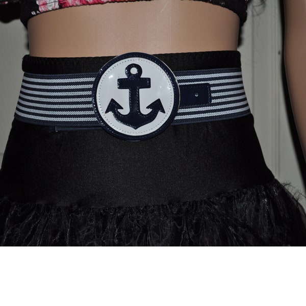 Sailor Belt Boat Anchor Logo Retro Vintage striped Pin UP Rockabilly style