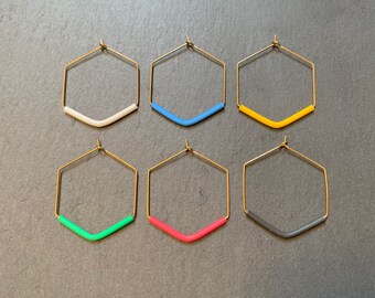 Hexagon Wine Charms | Raw Brass Colorful Drink Markers, Set of 6