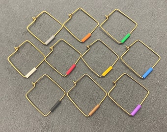 Set of 10 Square Wine Charms or Identifiers | Brass