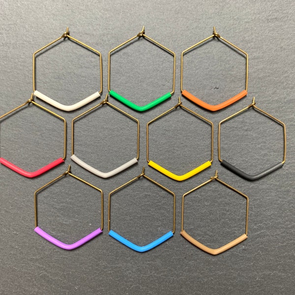 Set of 10 Wine Glass Tags in Hexagon Shape Double Color  | Wine Charms | Wine Identifiers | Martini Charms | Raw Brass