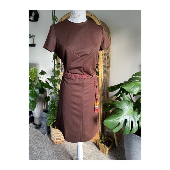 1970s Midi Dress in Brown - 70s Vintage - image 1