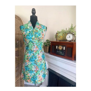 1960s 1970s Flower Power Mini Dress Handmade