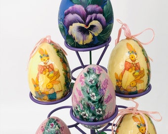 Vintage Easter eggs, hand painted, ceramic, paper mache, Hilton and others, 2 or 3 inches