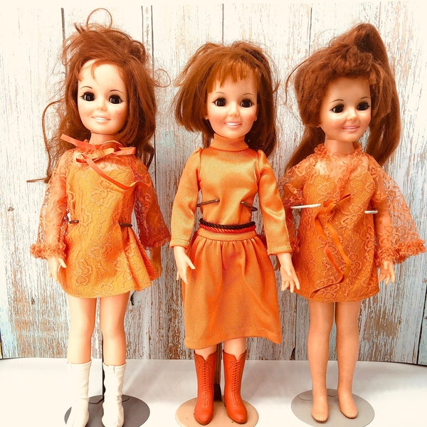 Vintage Crissy Dolls, 1969 and 1971 Vintage Dolls, Hair Grow Dolls With Original Orange Outfits, Vintage Ideal Crissy Dolls, Girls Toys