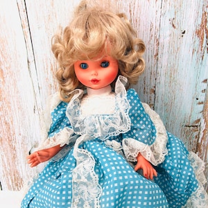 Vintage Furga Lady Fashion Doll, 16&quot; Italian Furga Doll, 1970s Doll Made in Italy, Blond Doll With Blue Dress, 70s Vintage Girl Toy