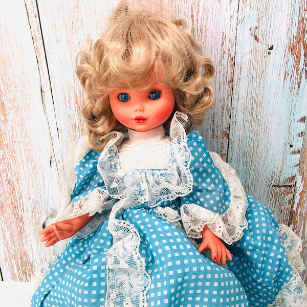 Vintage Furga Lady Fashion Doll, 16" Italian Furga Doll, 1970s Doll Made in Italy, Blond Doll With Blue Dress, 70s Vintage Girl Toy