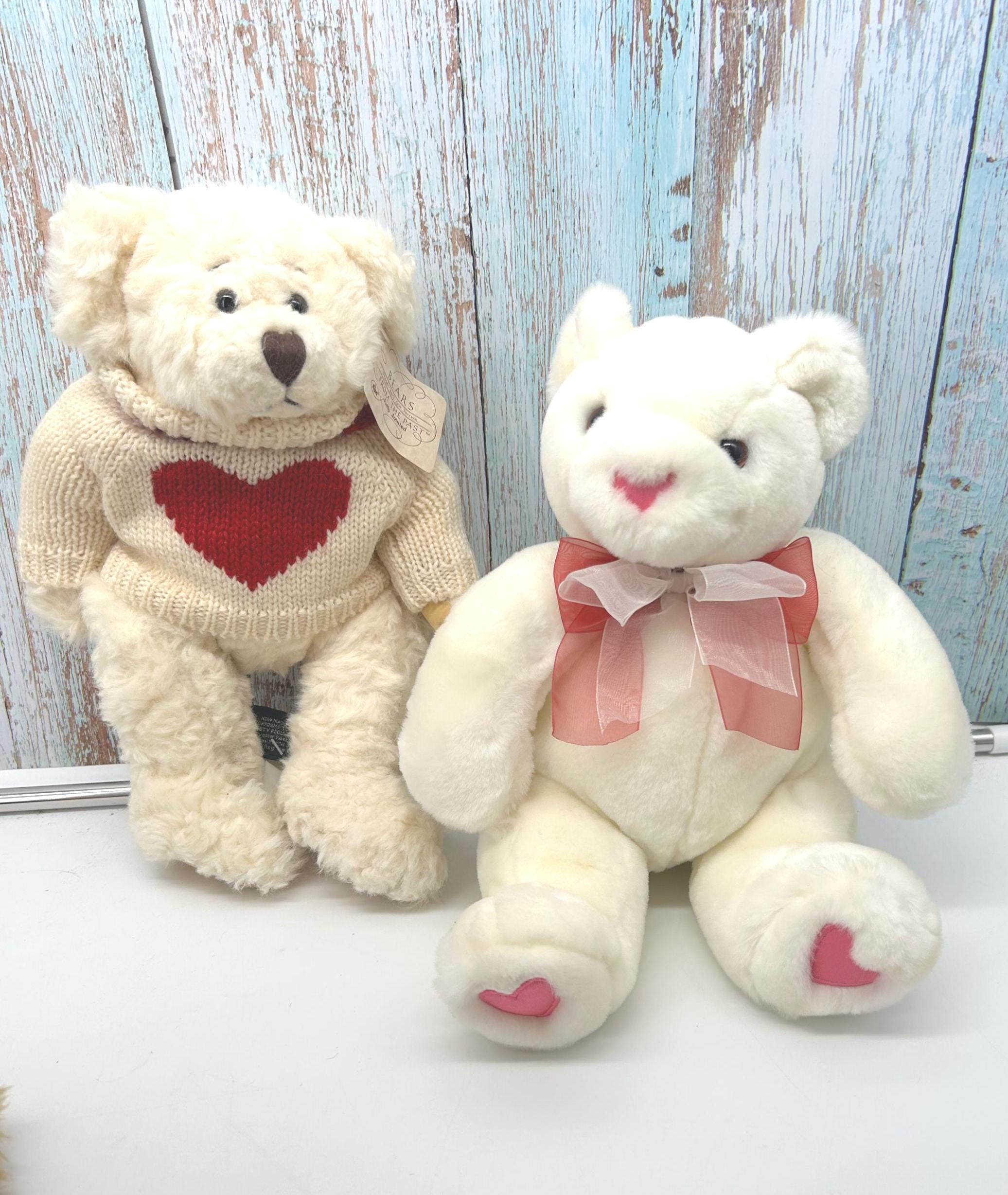 Vintage Valentine Teddy Bears, Plush Bears With Love Theme, Russ