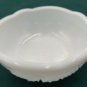 Vintage McKee Toltec Pattern Milk Glass Bowl with 3 Feet, very good condition