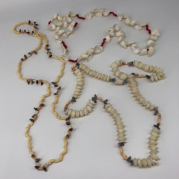 Vintage Samoan Shell Neckaces, sold individually, from 1990's, 40 - 42 inches long, plastic string holds them together, beautiful!