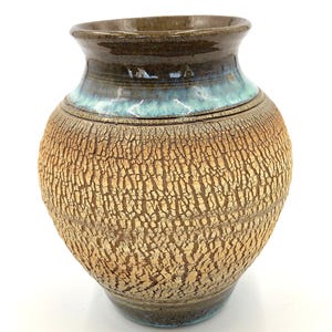 Vintage New Zealand Vase: Titanium Glaze Stoneware, Signed Pottery