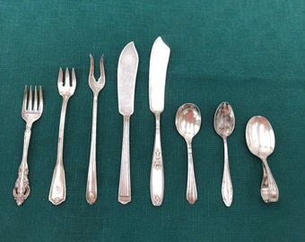 Assorted Vintage Silver Plate Flatware, sold individually, Forks, Butter Spreaders, Spoons, Baby Spoons