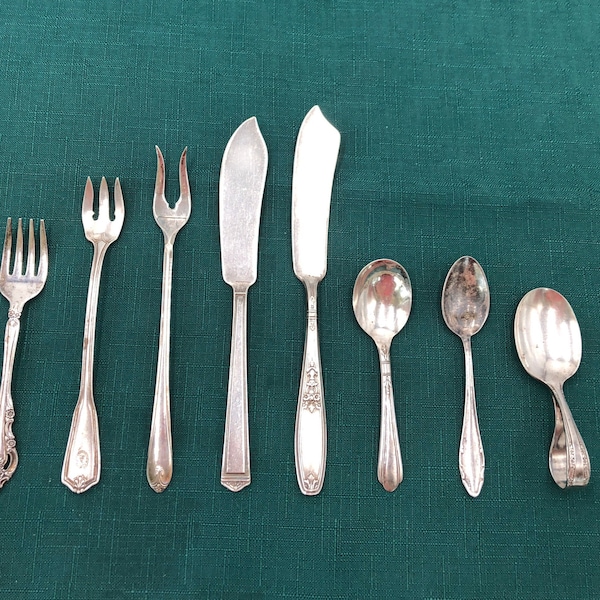 Assorted Vintage Silver Plate Flatware, sold individually, Forks, Butter Spreaders, Spoons, Baby Spoons